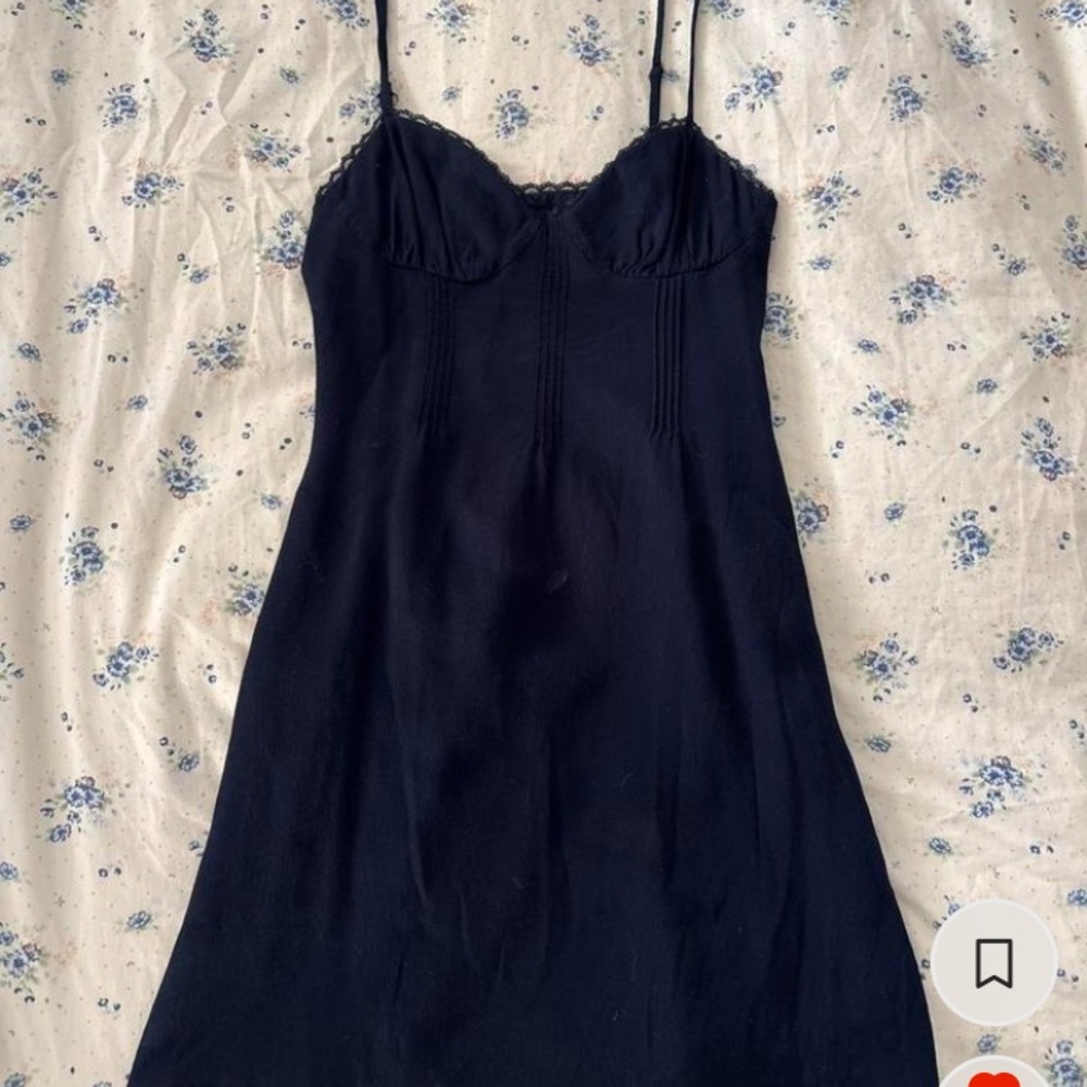Wilfred Navy Blue Slip Dress with Lace Trim